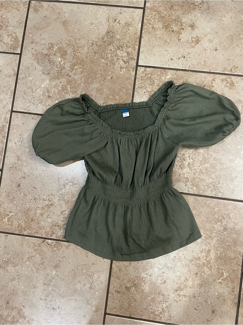 Old Navy Olive Puff Sleeve Peasant Top - Women
